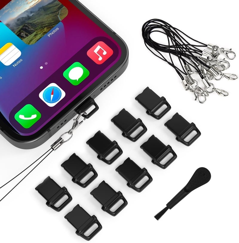 imComor 10X iPhone 14 Anti Dust Plug, iPhone Lightning Charging Port Dust Cover for iPhone 14 Pro Max, 13 Pro Max, 12 Pro Max, 11 Pro, X, XS, XR, 8, 7 iPad AirPods with Easy Grip Tab, Lanyard & Cleaning Brush - Image 1